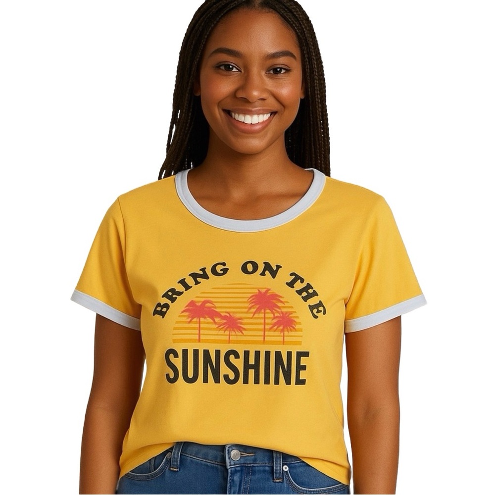Bring On The Sunshine Graphic T-Shirt - Yellow Size Medium